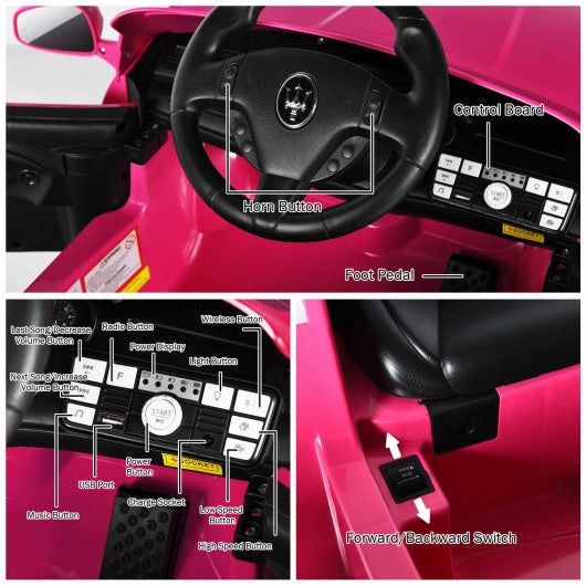12V Kids Ride-on Car With Remote Control and Lights-Pink
