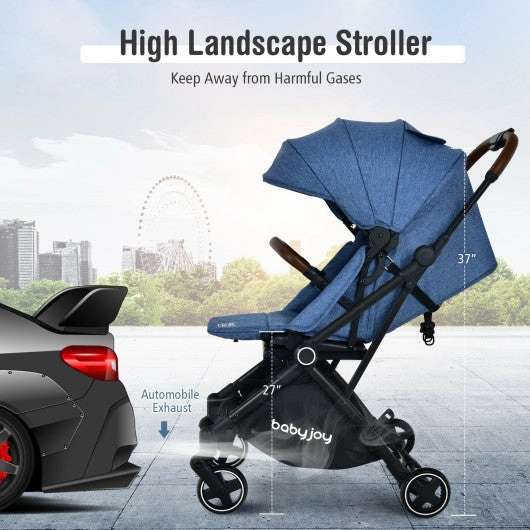 2-in-1 Convertible Aluminum Baby Stroller With Adjustable Canopy-Blue