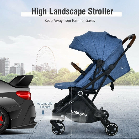 2-in-1 Convertible Aluminum Baby Stroller With Adjustable Canopy-Blue
