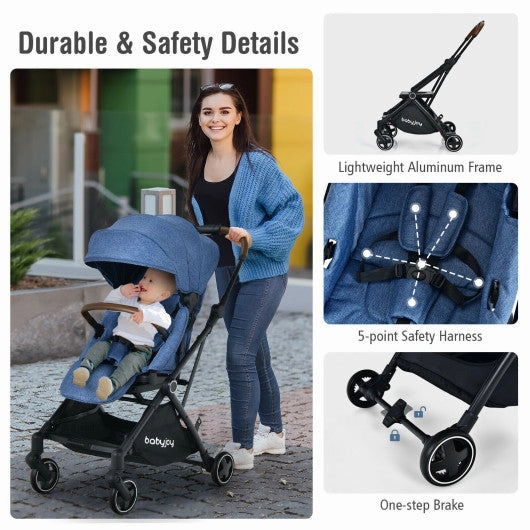 2-in-1 Convertible Aluminum Baby Stroller With Adjustable Canopy-Blue