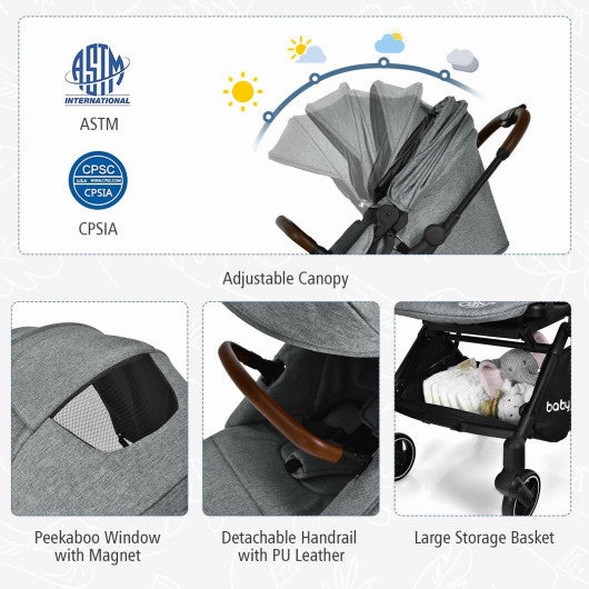 2-in-1 Convertible Aluminum Baby Stroller With Adjustable Canopy-Gray