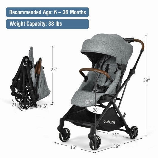 2-in-1 Convertible Aluminum Baby Stroller With Adjustable Canopy-Gray