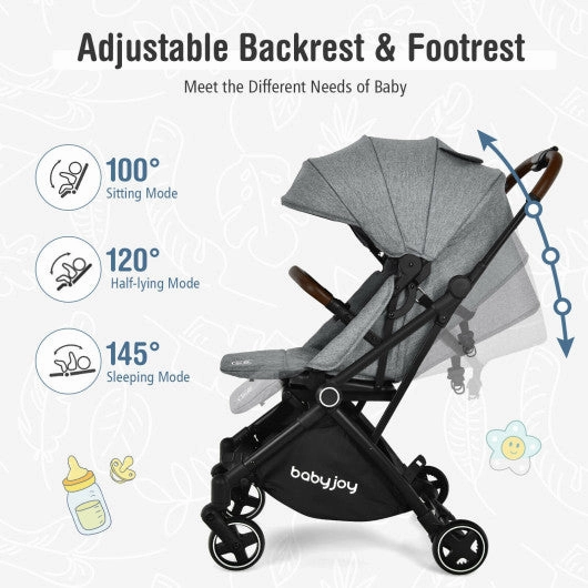 2-in-1 Convertible Aluminum Baby Stroller With Adjustable Canopy-Gray