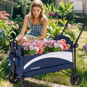 2-Seat Stroller Wagon With Adjustable Canopy and Handles-Navy