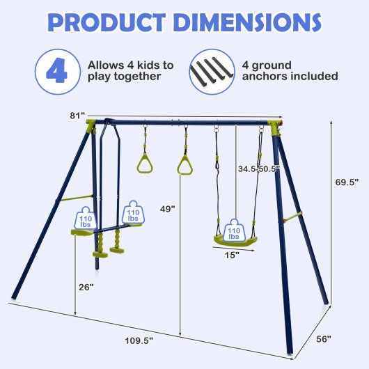 3-in-1 Outdoor Swing Set for Kids Aged 3 to 10