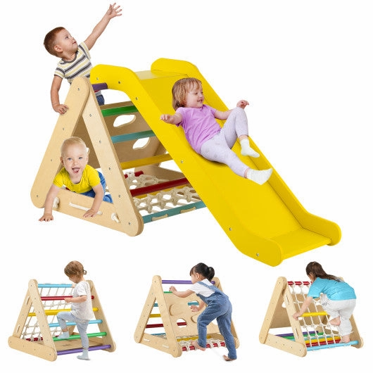 4 in 1 Triangle Climber Toy With Sliding Board and Climbing Net-Multicolor