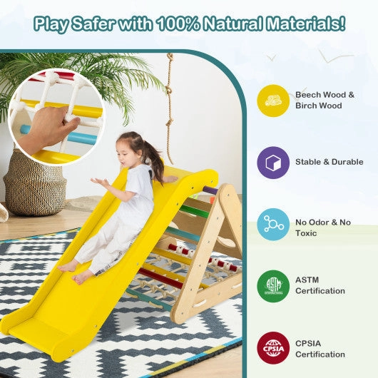 4 in 1 Triangle Climber Toy With Sliding Board and Climbing Net-Multicolor
