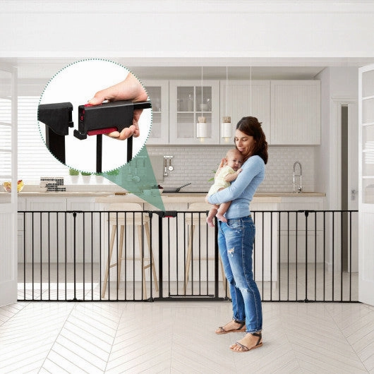 6 Panel Wall-Mount Adjustable Baby Safe Metal  Fence Barrier-Black