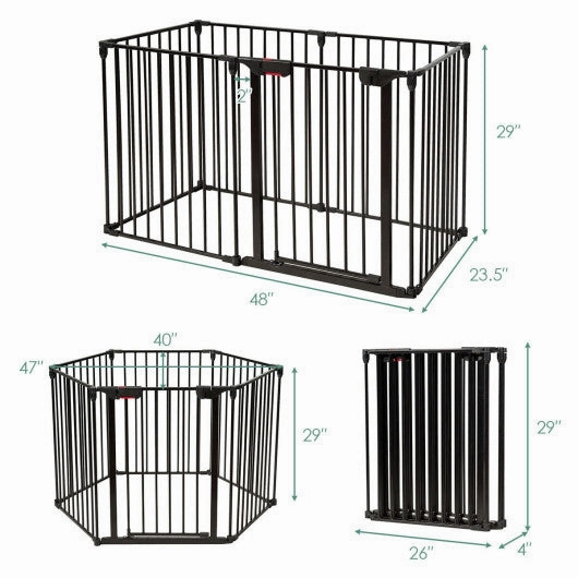 6 Panel Wall-Mount Adjustable Baby Safe Metal  Fence Barrier-Black