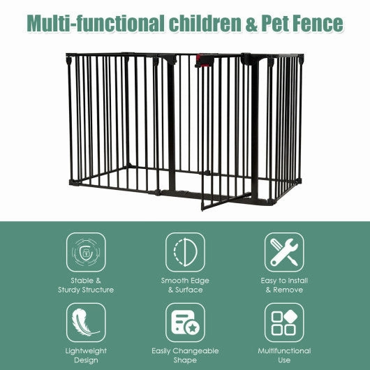 6 Panel Wall-Mount Adjustable Baby Safe Metal  Fence Barrier-Black
