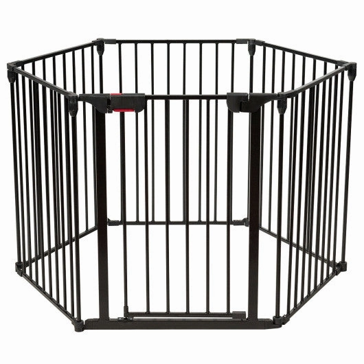 6 Panel Wall-Mount Adjustable Baby Safe Metal  Fence Barrier-Black