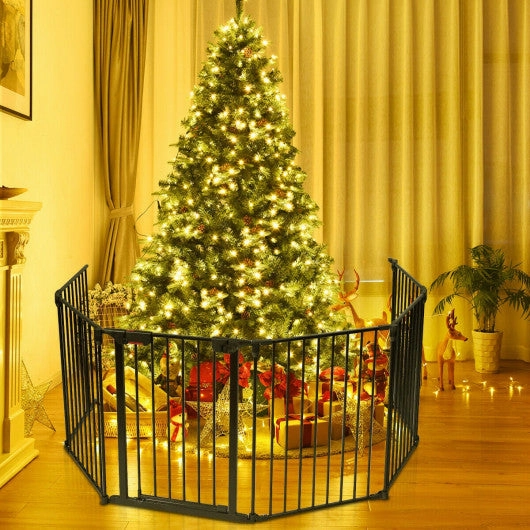 6 Panel Wall-Mount Adjustable Baby Safe Metal  Fence Barrier-Black