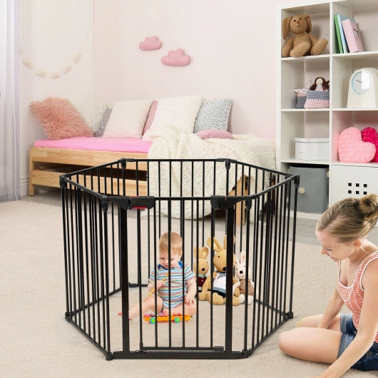 6 Panel Wall-Mount Adjustable Baby Safe Metal  Fence Barrier-Black