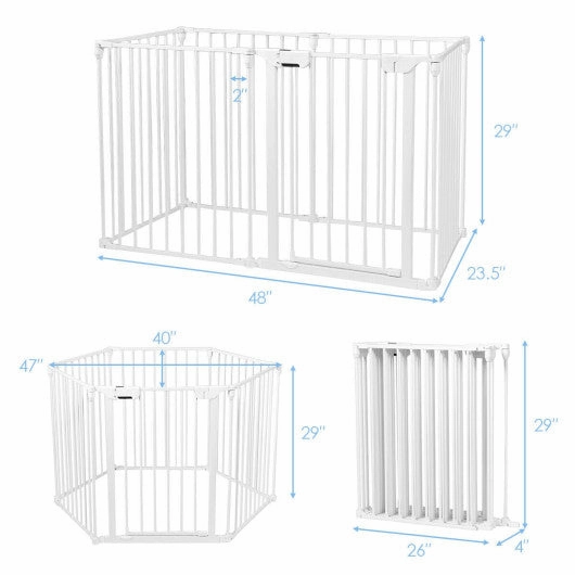 6 Panel Wall-Mount Adjustable Baby Safe Metal  Fence Barrier-White