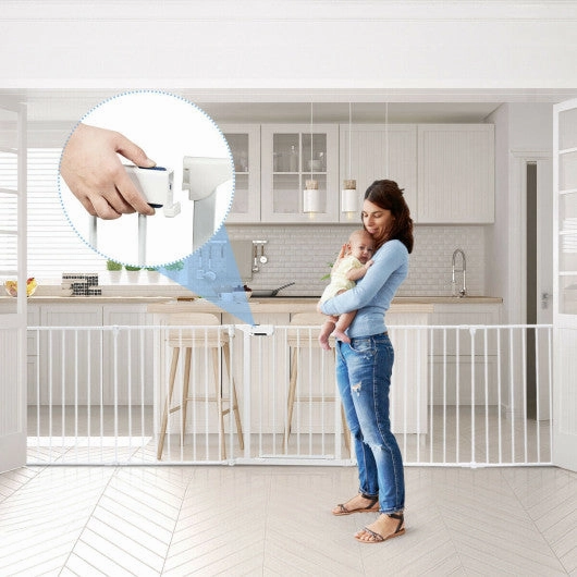 6 Panel Wall-Mount Adjustable Baby Safe Metal  Fence Barrier-White