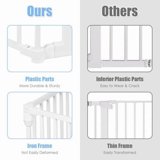 6 Panel Wall-Mount Adjustable Baby Safe Metal  Fence Barrier-White