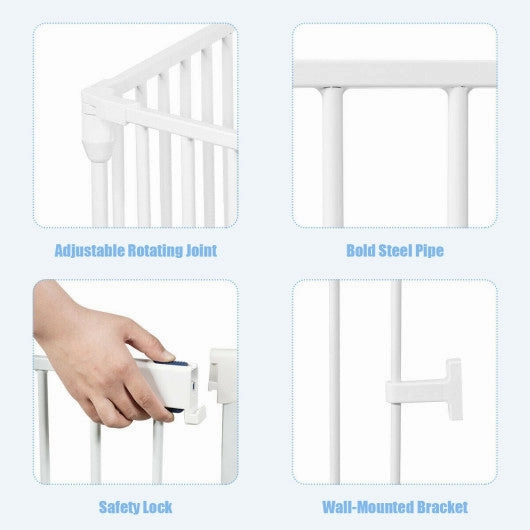 6 Panel Wall-Mount Adjustable Baby Safe Metal  Fence Barrier-White