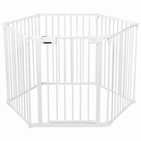 6 Panel Wall-Mount Adjustable Baby Safe Metal  Fence Barrier-White
