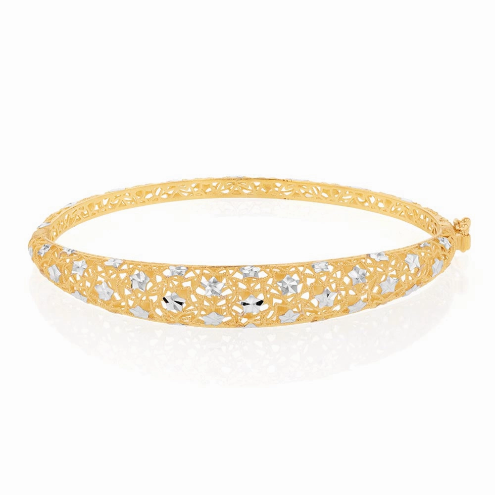 9ct Yellow And White Gold Two Tone Fancy Mesh 65mm Bangle