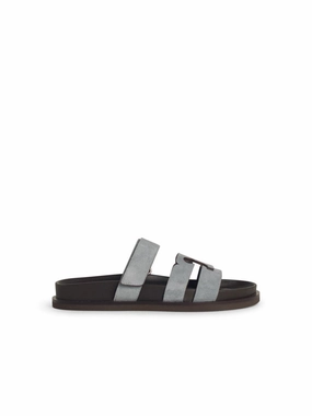 'Ines' Blue Leather Slippers