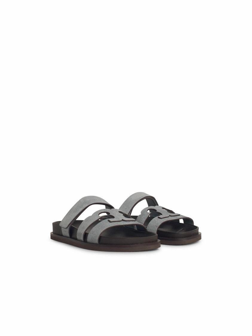 'Ines' Blue Leather Slippers
