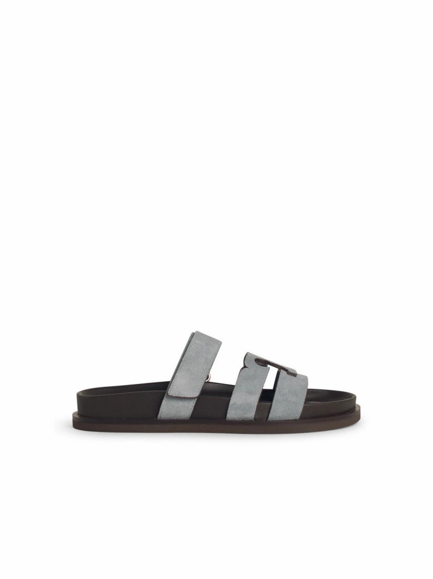 'Ines' Blue Leather Slippers