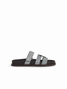 'Ines' Blue Leather Slippers