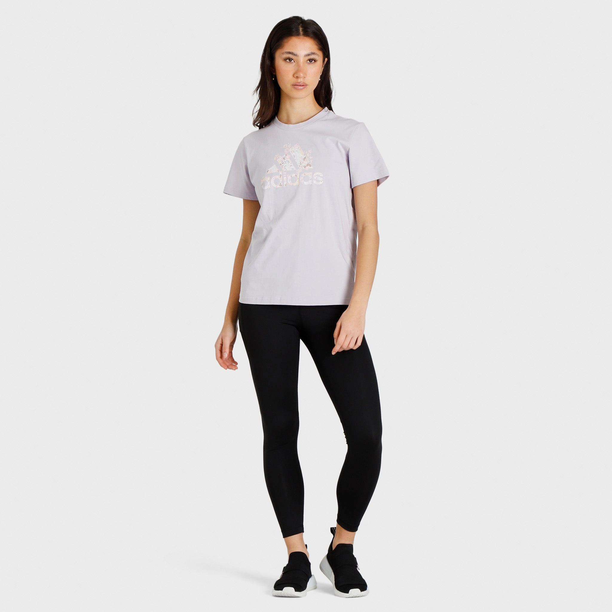 adidas Women's Floral Badge of Sport Graphic T-shirt / Silver Dawn
