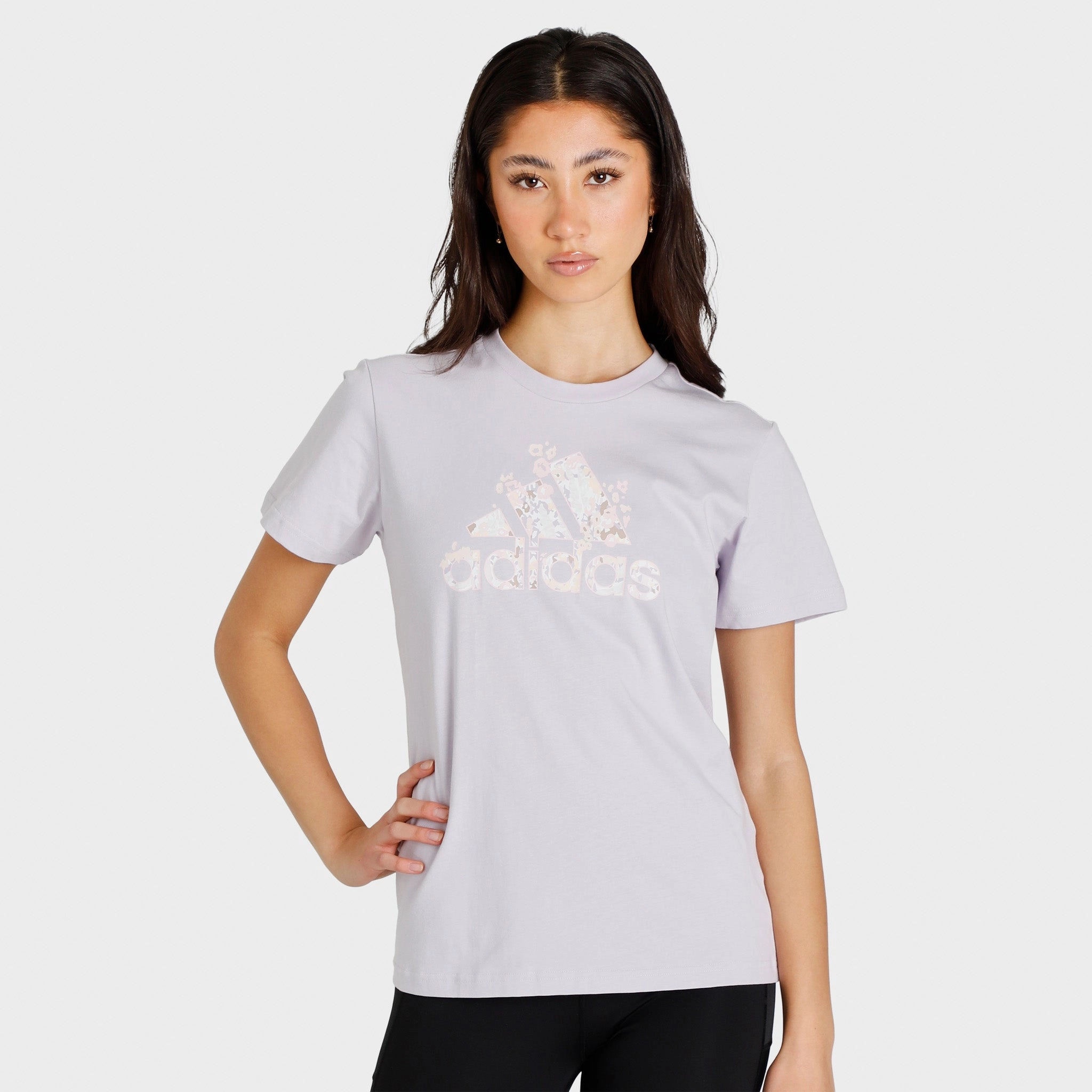 adidas Women's Floral Badge of Sport Graphic T-shirt / Silver Dawn