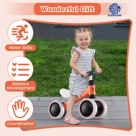 Baby Balance Bike for 2 Years Old Boys Girls No Pedal 4 Wheels-Orange