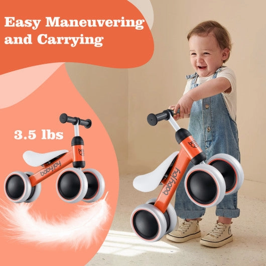 Baby Balance Bike for 2 Years Old Boys Girls No Pedal 4 Wheels-Orange