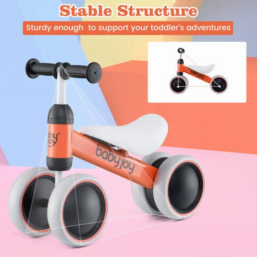 Baby Balance Bike for 2 Years Old Boys Girls No Pedal 4 Wheels-Orange