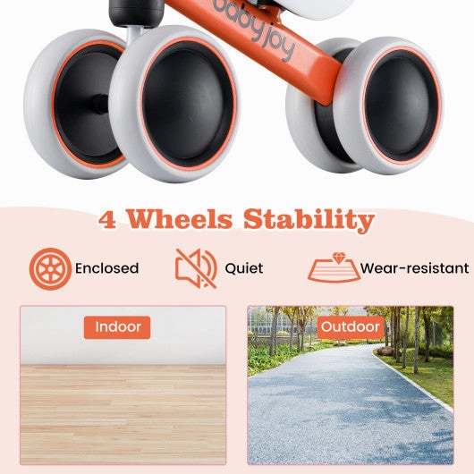 Baby Balance Bike for 2 Years Old Boys Girls No Pedal 4 Wheels-Orange