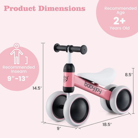 Baby Balance Bike for 2 Years Old Boys Girls No Pedal 4 Wheels-Pink