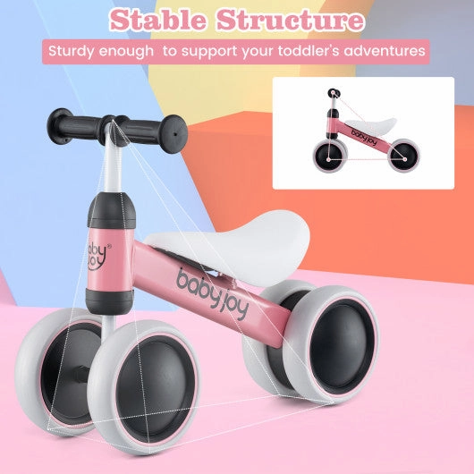 Baby Balance Bike for 2 Years Old Boys Girls No Pedal 4 Wheels-Pink