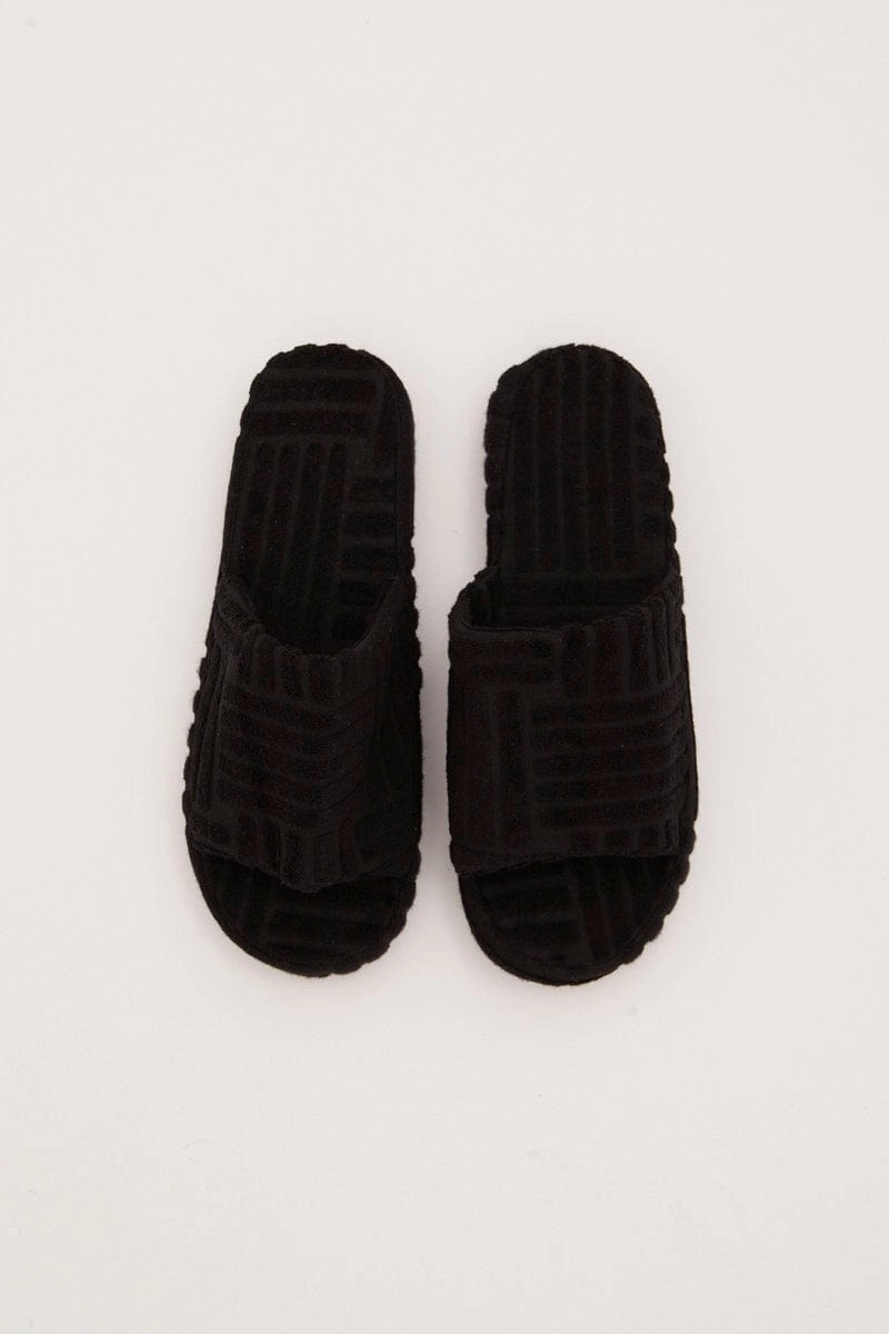 Black Corduroy Detail Slippers