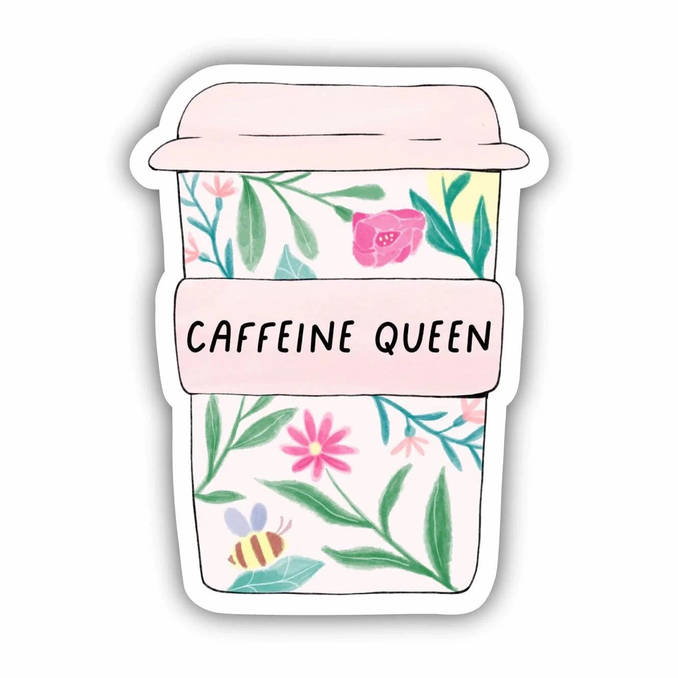 Caffeine Queen Floral Mug Sticker - Multicolor