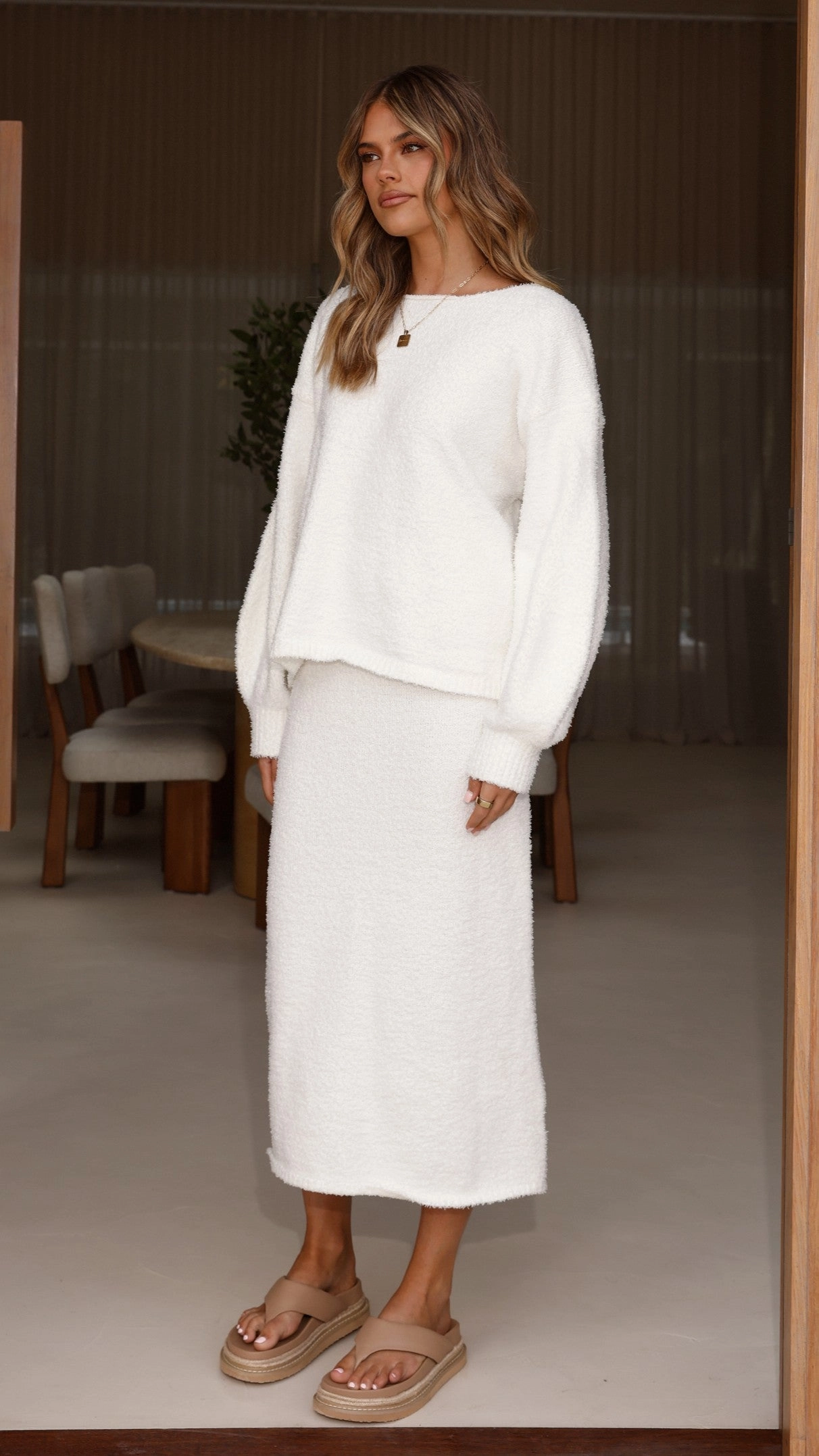 Cohen Knit Midi Skirt - Off White