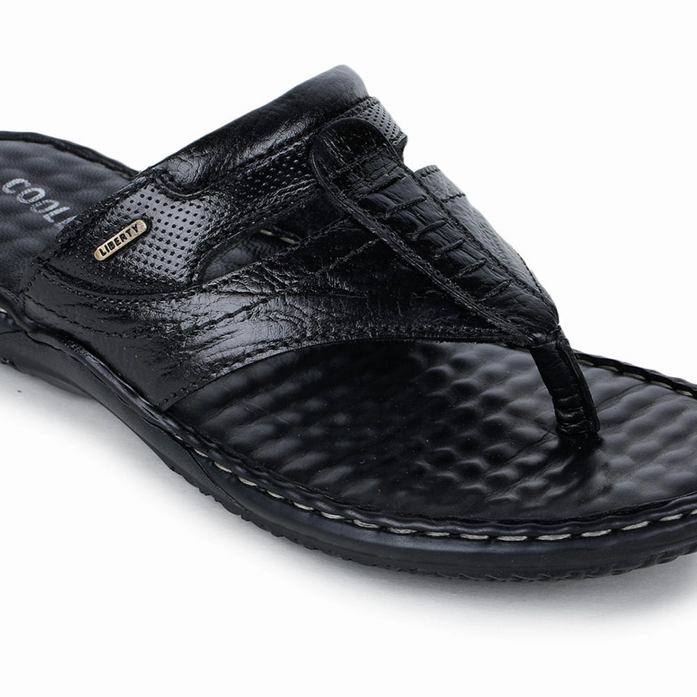 Coolers By Liberty DTL-3 Casual Black Slippers & Flip-Flop For Men