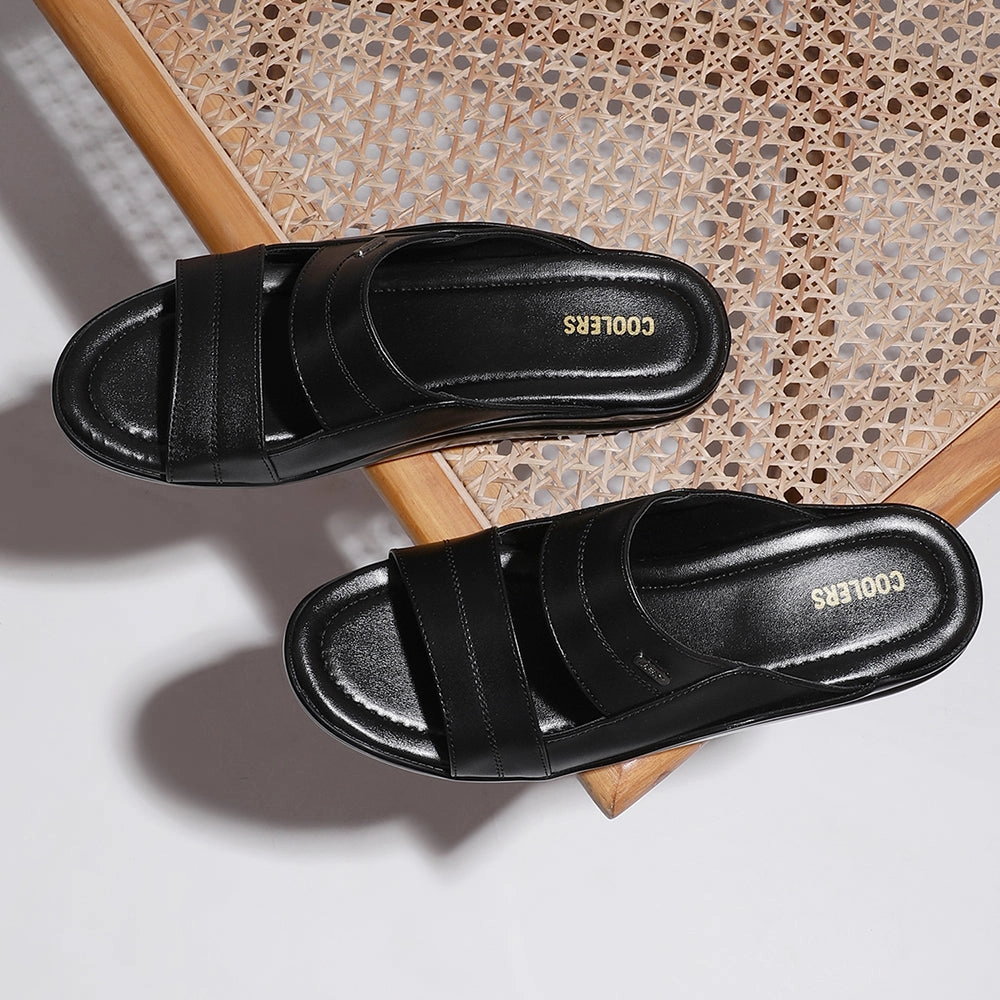 Coolers Casual Black Slippers For Men 7193-60 By Liberty