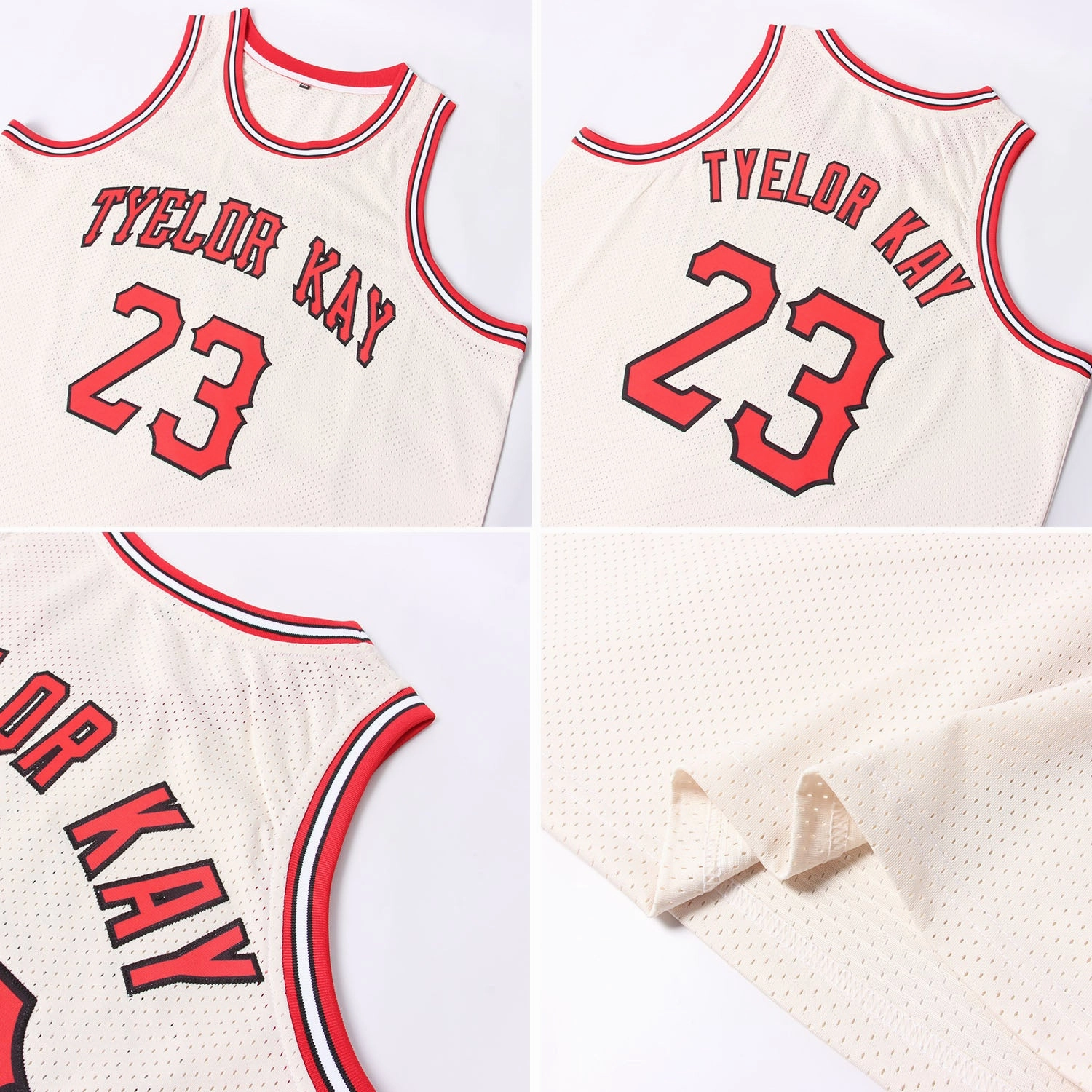 Custom Cream Red-Black Authentic Throwback Basketball Jersey