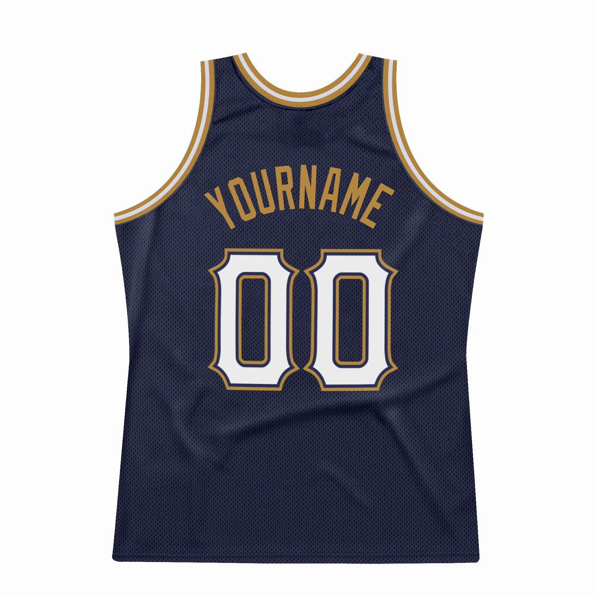 Custom Navy White-Old Gold Authentic Throwback Basketball Jersey