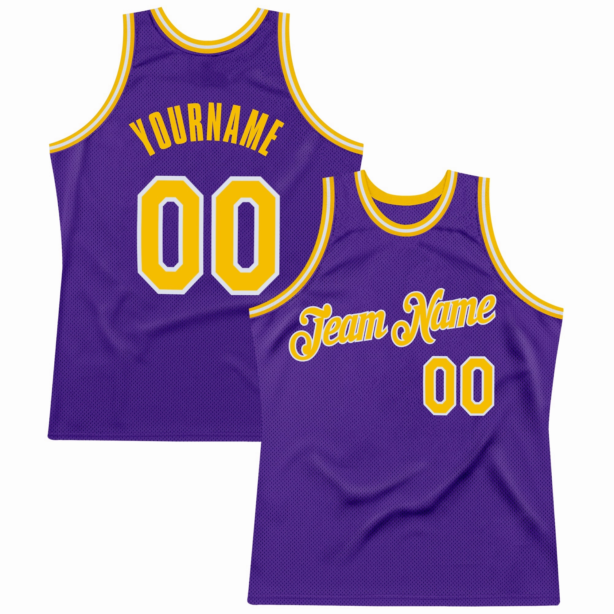 Custom Purple Gold-White Authentic Throwback Basketball Jersey