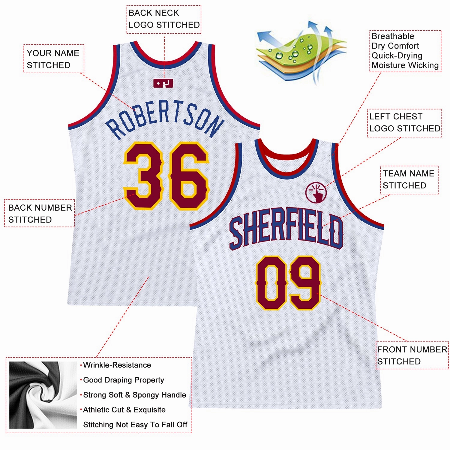 Custom White Maroon-Royal Authentic Throwback Basketball Jersey