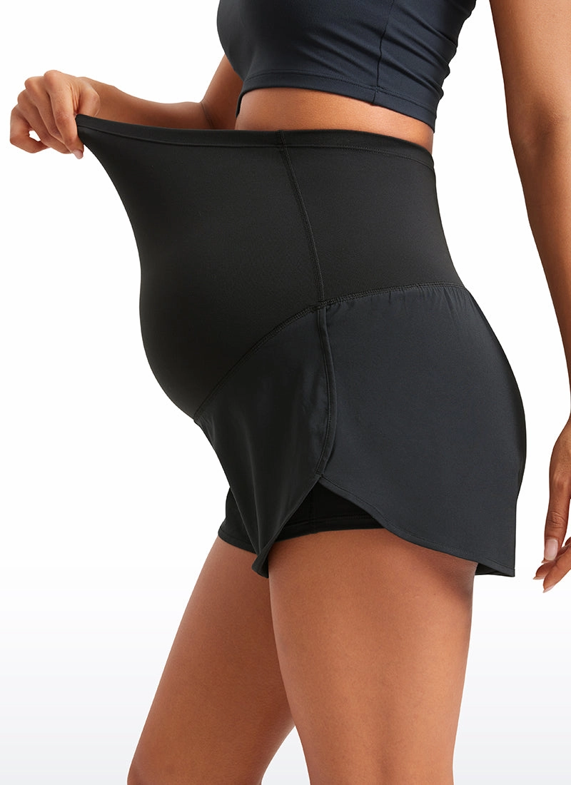 Feather-Fit Soft Maternity High Waisted 2 in 1 Shorts 3''