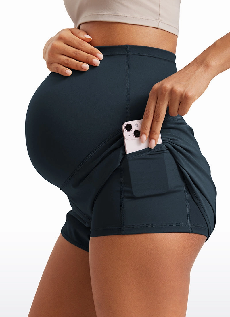 Feather-Fit Soft Maternity High Waisted 2 in 1 Shorts 3''