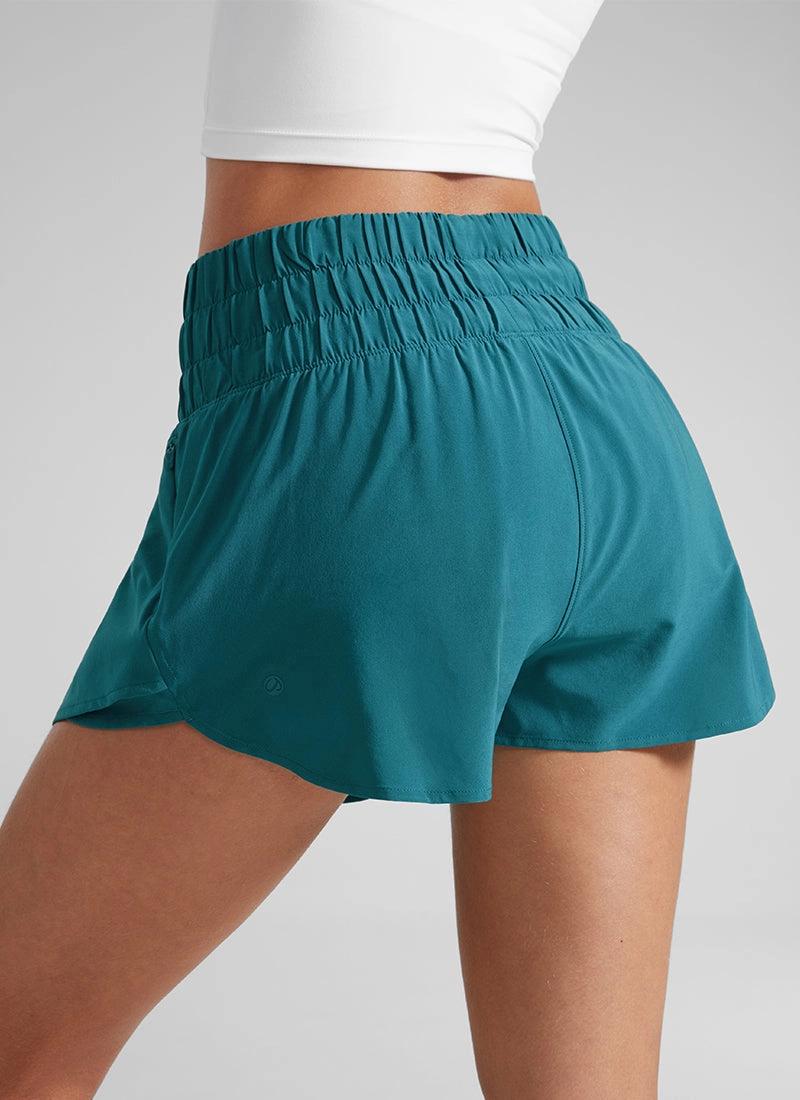 Feathery-Fit Soft High Waisted 2 in 1 Flowy Shorts with Zip Pockets