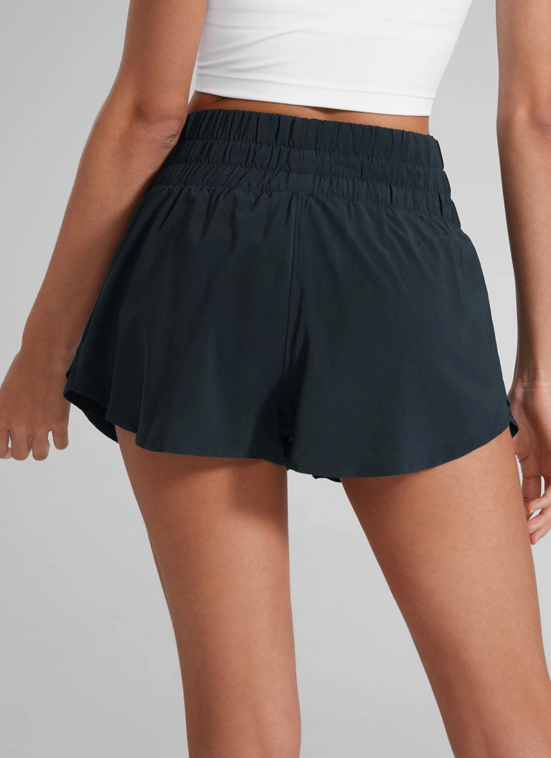 Feathery-Fit Soft High Waisted 2 in 1 Flowy Shorts with Zip Pockets