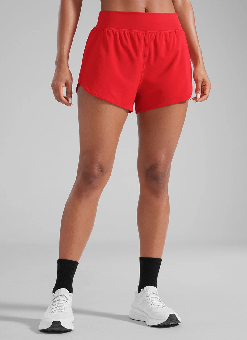Feathery-Fit Soft Mid Waisted Shorts 3” with Zipper Pockets Liner