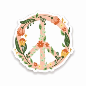 Floral Peace Sign Sticker - Peach with Floral